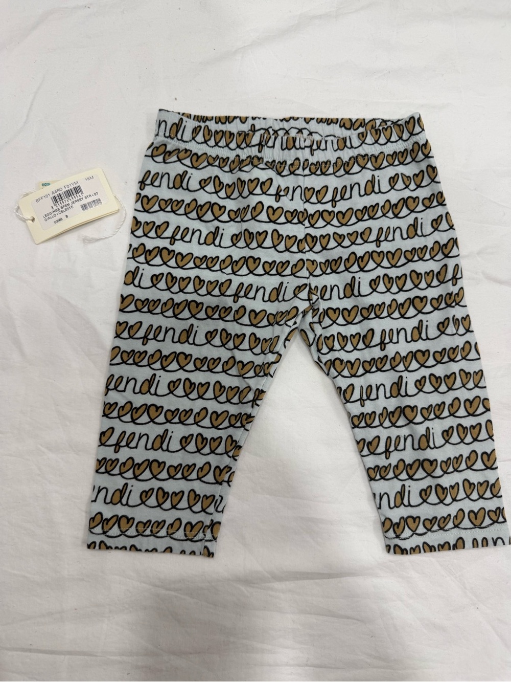 Fendi Baby Blue Script Heart Cropped Leggings